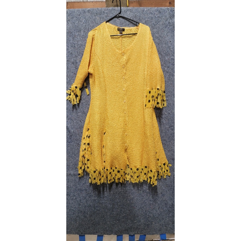 Jerry T Women's Vintage Stretchy Yellow w/Black‎ Polka Dots Fringe Size XL